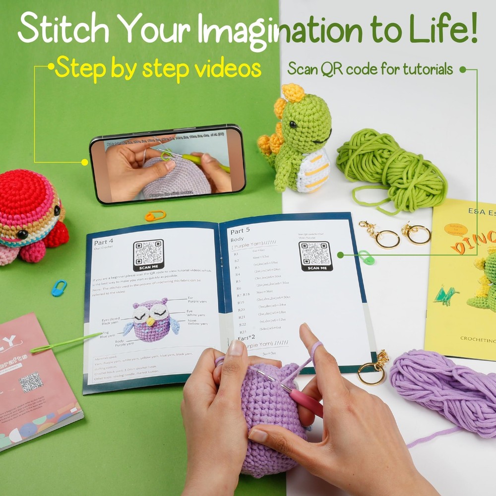 Crochet Kit for Beginners, Crochet Animal Kit with Video Tutorials & Soft Yar...