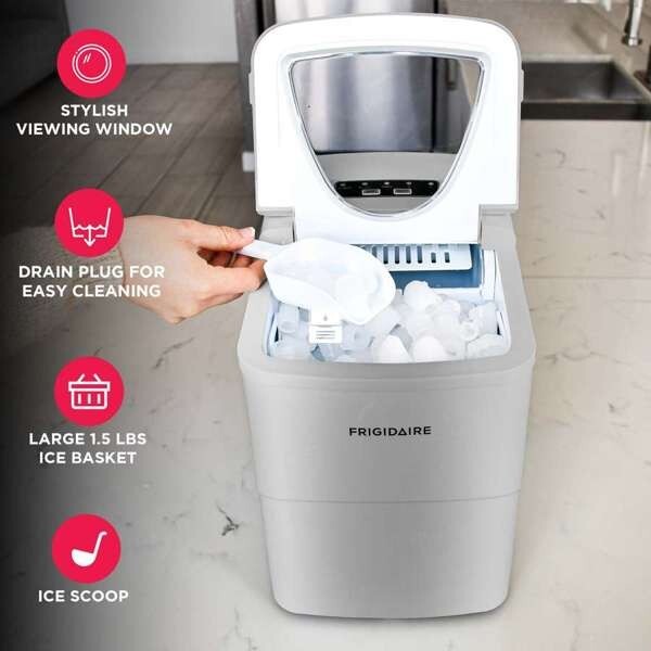 Frigidaire, 26 Lbs. Countertop Ice Maker, Bullet Shaped Ice, Silver