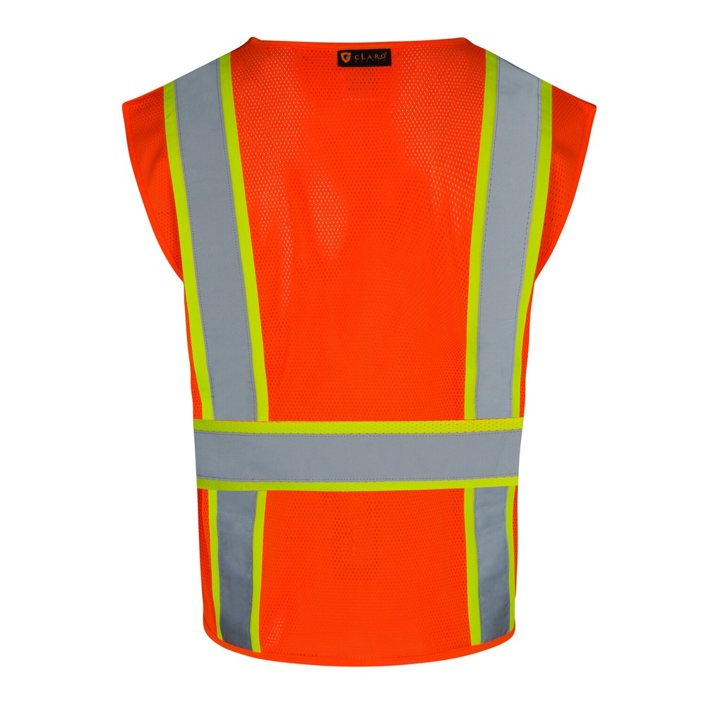 CLARO Everyday ANSI Class 2 Oxford Front Mesh Back 6 Pockets Zip Hi Vis
