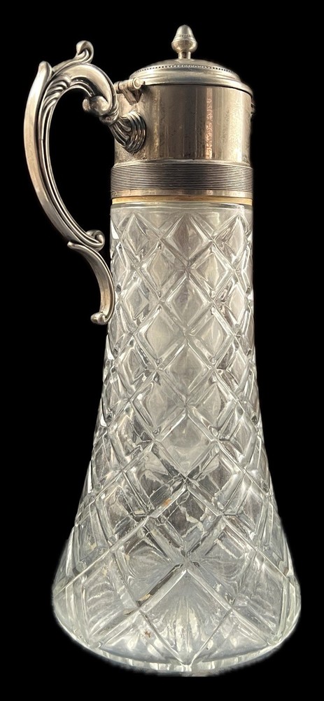 Vintage Glass and Silver-Plate Claret/Libations Pitcher