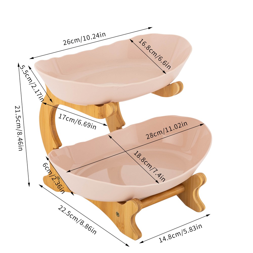 2 Tier Fruit Bowl, Fruit Basket Stand, Fruit Serving Tray Beige