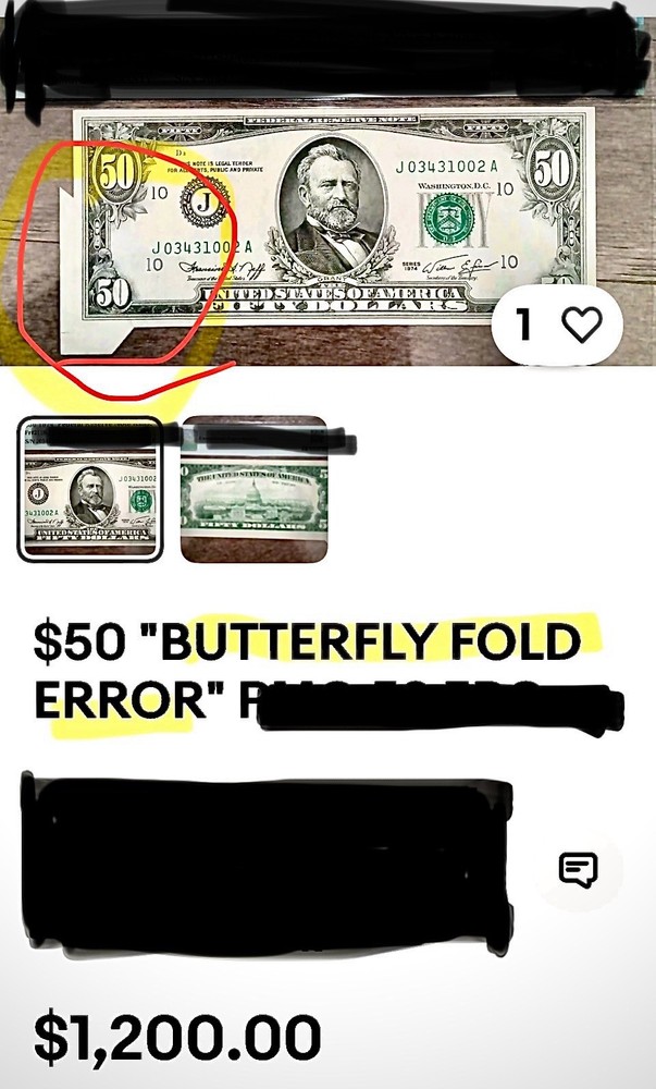 $1 2006 MAJOR CUTTING BUTTERFLY FOLD ERROR “A” RUN D/C Printed One Dollar Bill