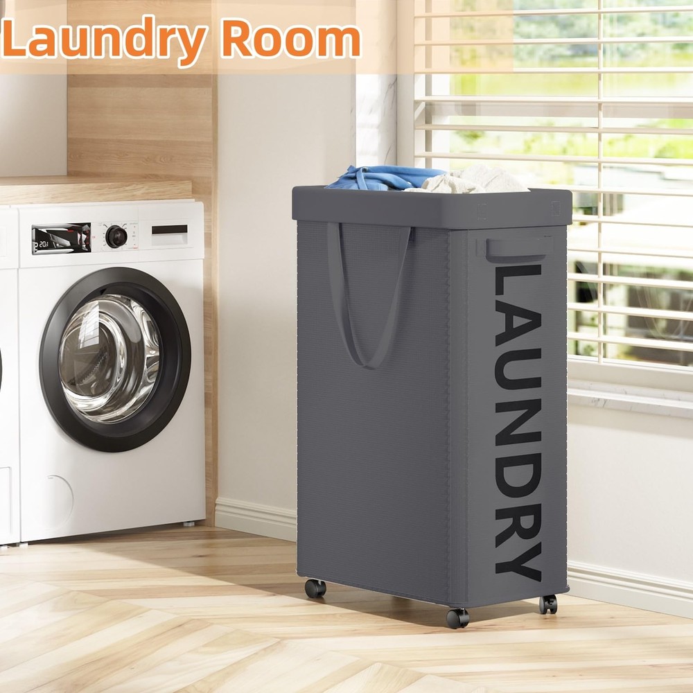 Laundry Basket with Wheels, 90L Rolling Laundry Hamper with Wheels, Large Clo...