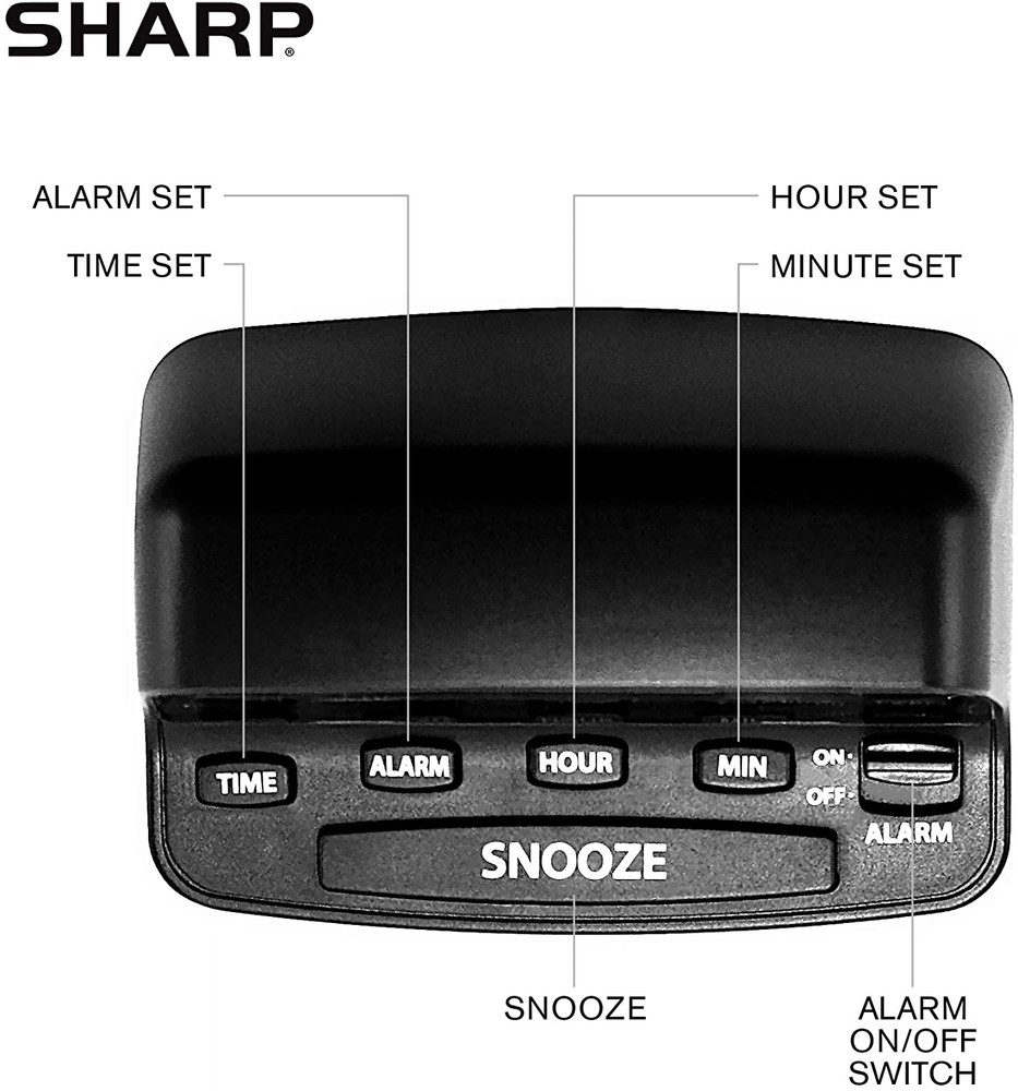 SHARP Digital Alarm Clock with Keyboard Style Controls, Battery Back-Up, Easy to
