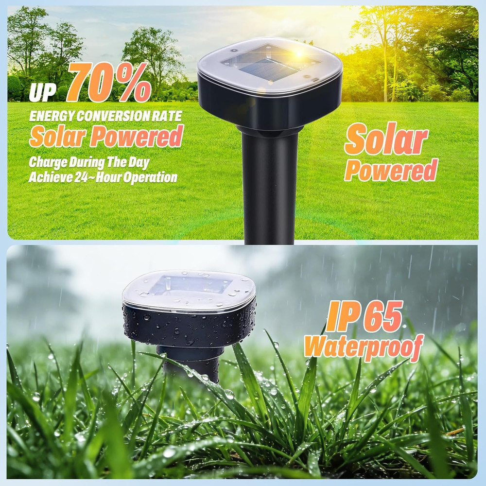 Pack Mole Repellent Solar Powered, Snake & Skunk & Vole & Gopher & Armadillo & R