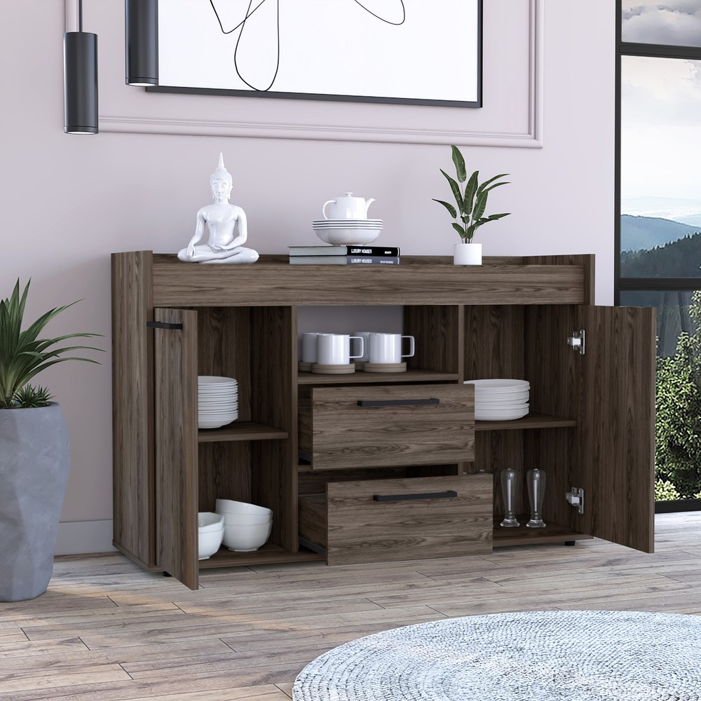 Dark Walnut Sideboard, Buffet Cabinet with Drawers for Dining Room