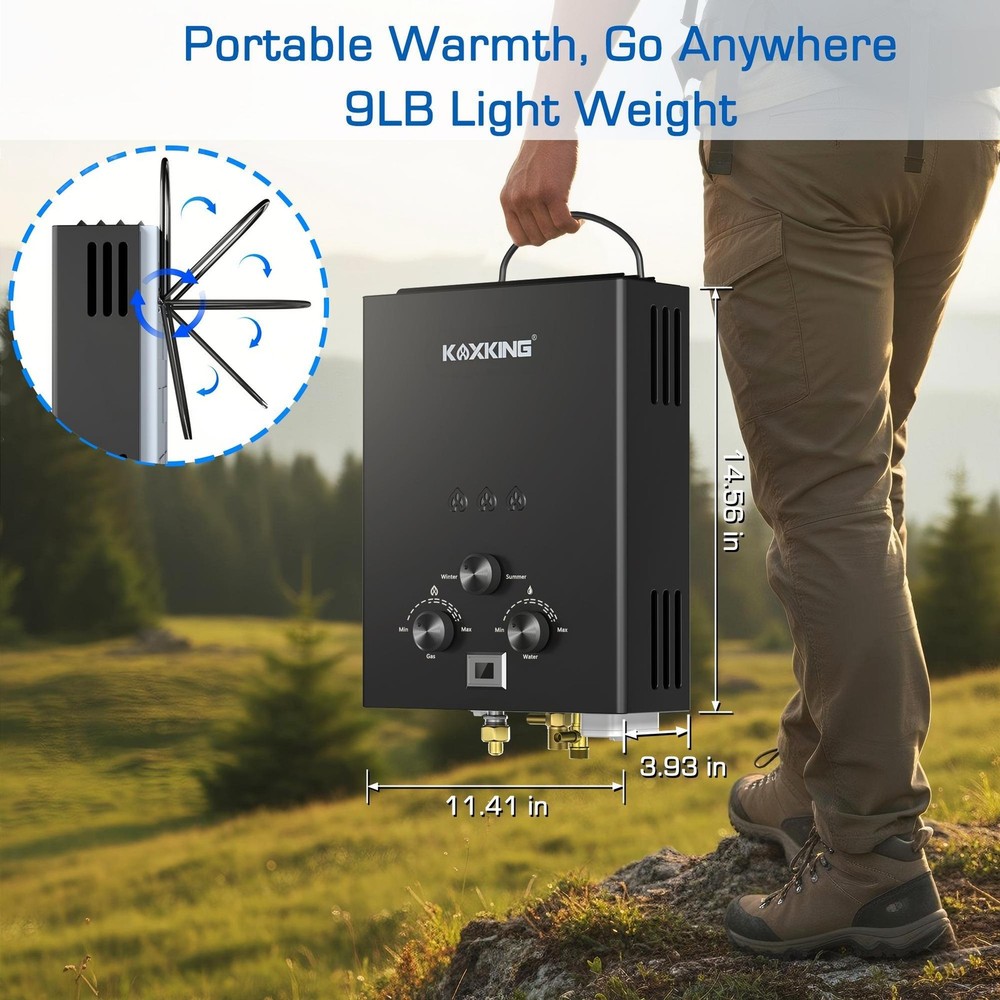 KOXKING Tankless Water Heater Instant Hot 6L 1.58 GPM Portable With Handle RV