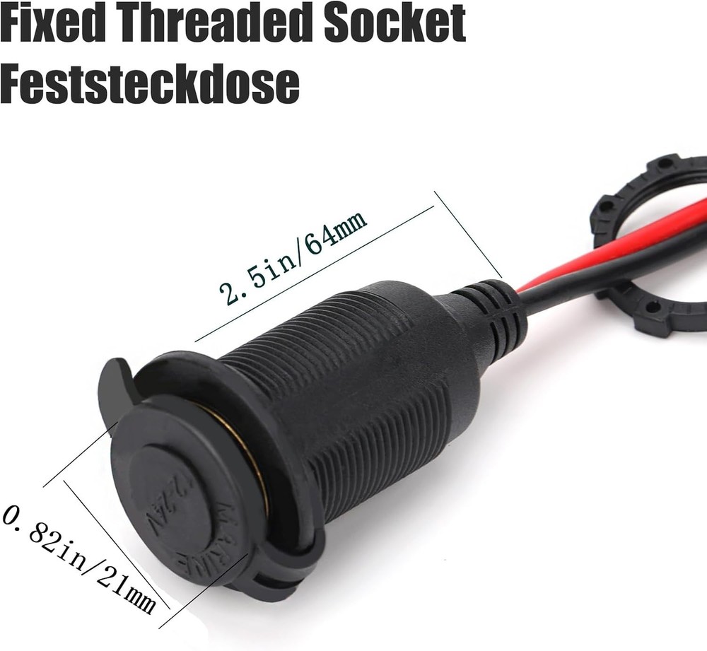 4FT 12V/24V Fixed Thread Cigarette Lighter Socket Extension Cable with Perfor...