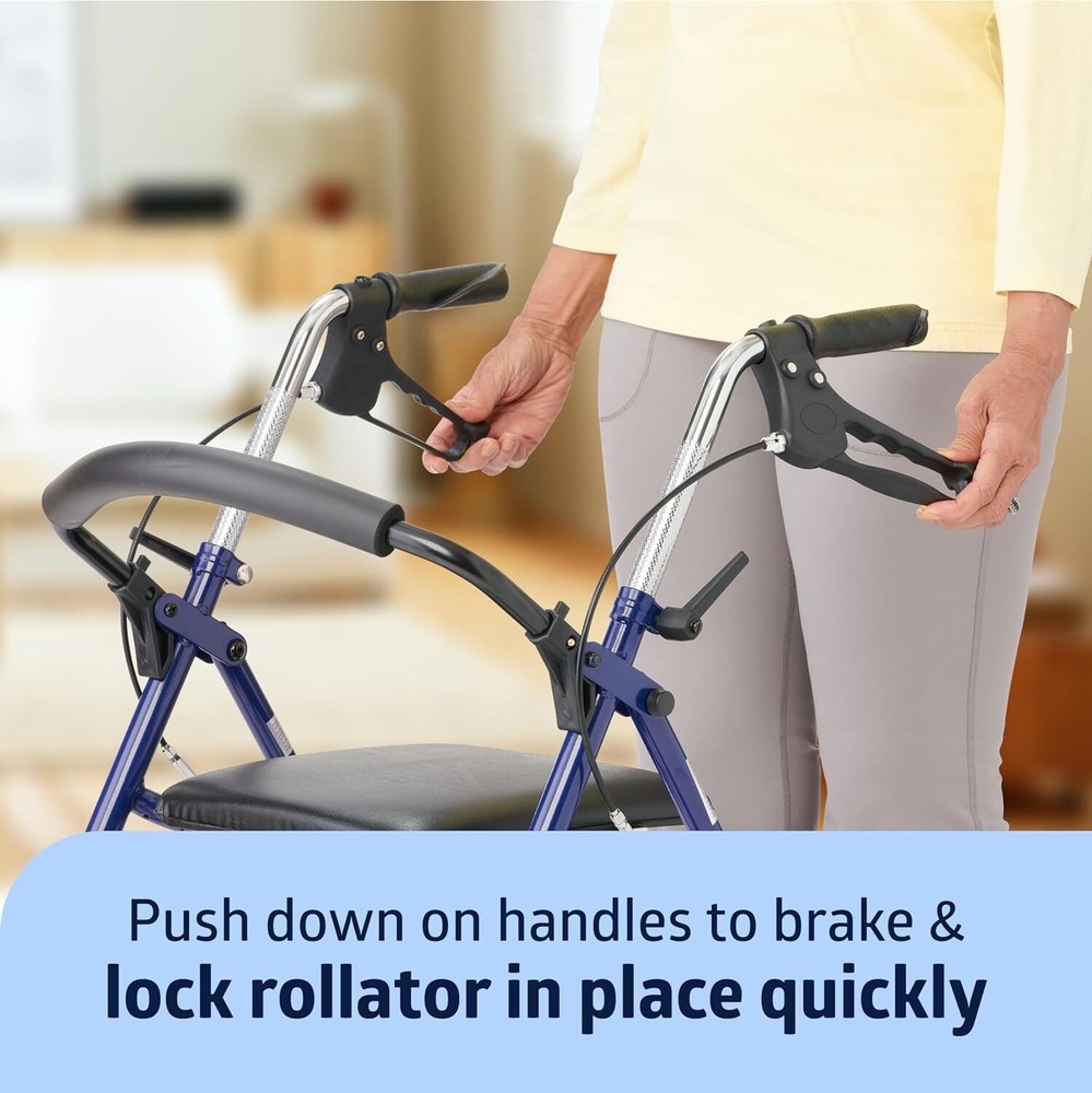 Steel Rollator with 8 Inch Wheels Folding Rolling Walker Adjustable Arms Blue