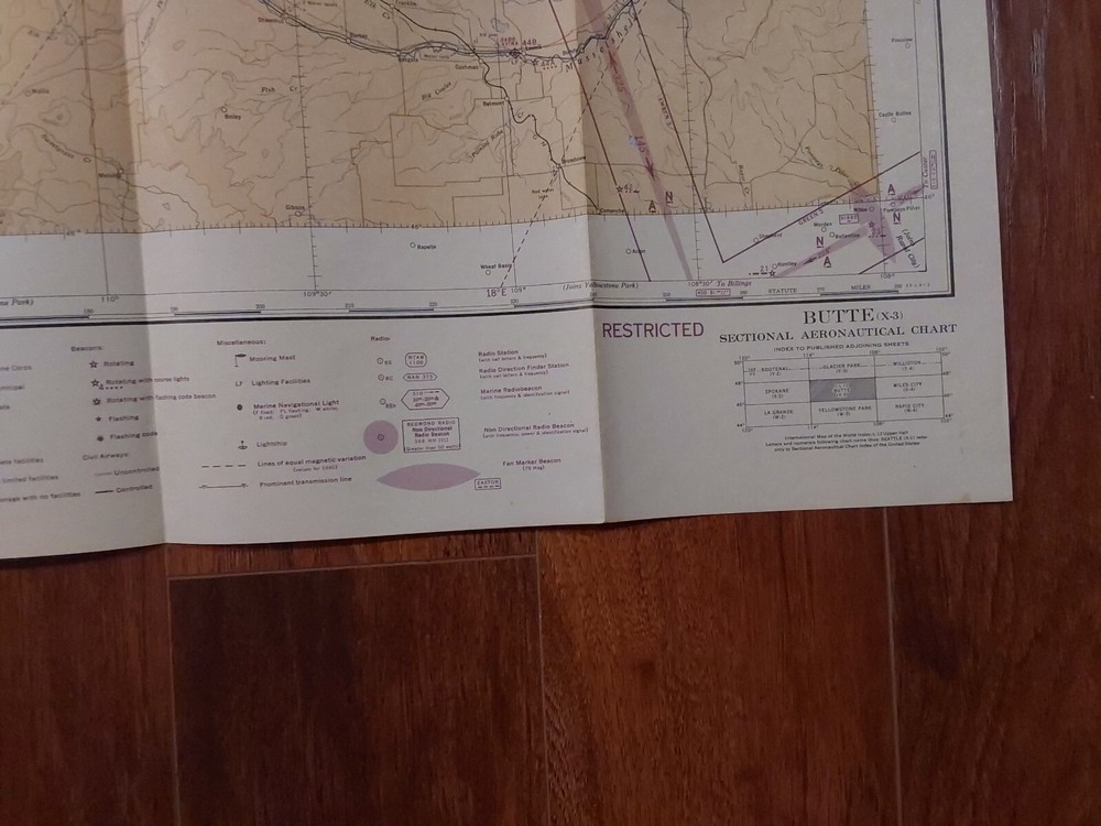WWII BUTTE MT RESTRICTED 1944 Regional Aeronautical Pilot Chart Map AAF