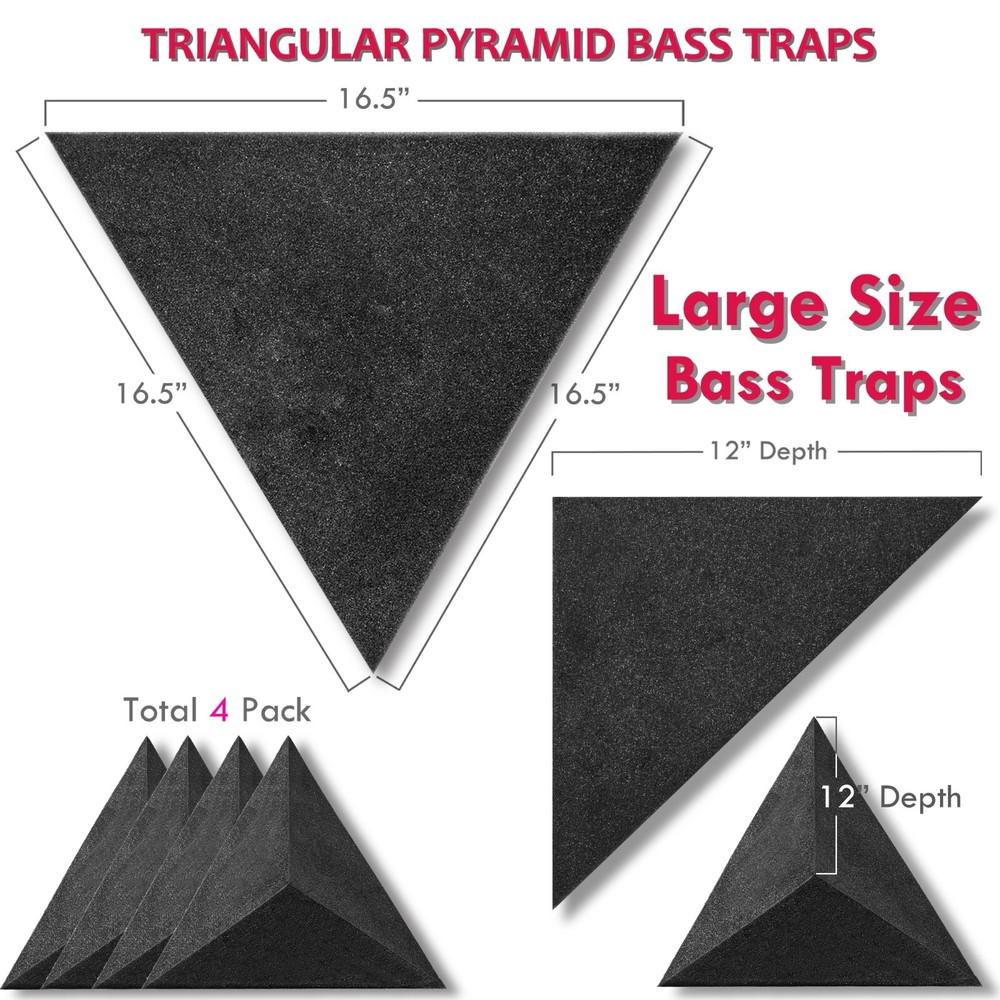 Foroomaco Triangular Pyramid Bass Traps - 4 Pack for Ceiling Corners