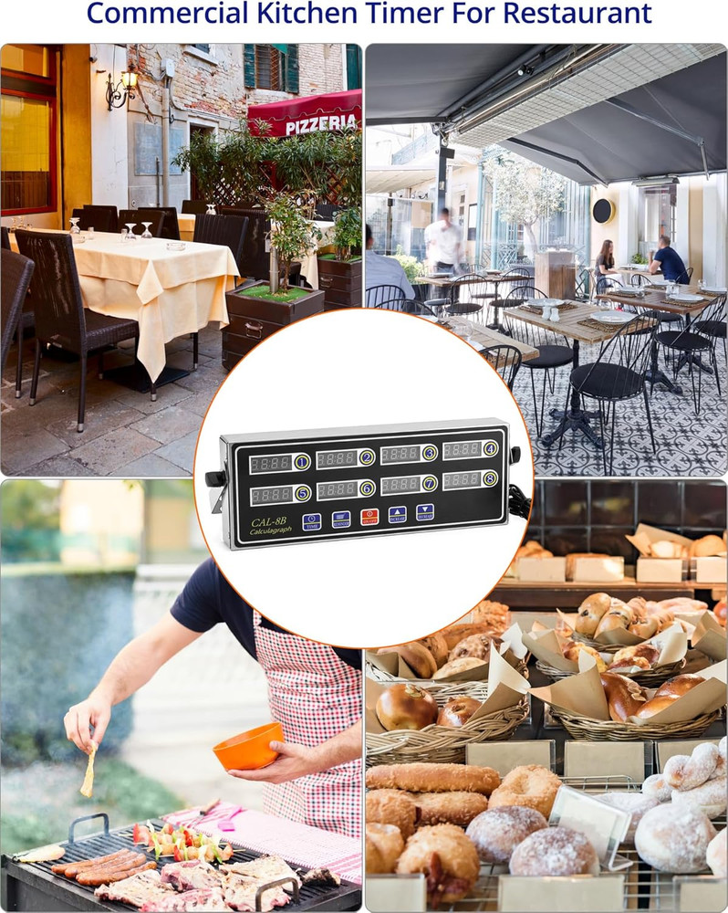 Digital Kitchen Timer - 8-Channel Multi-Timer with Waterproof Panel, Adjustable