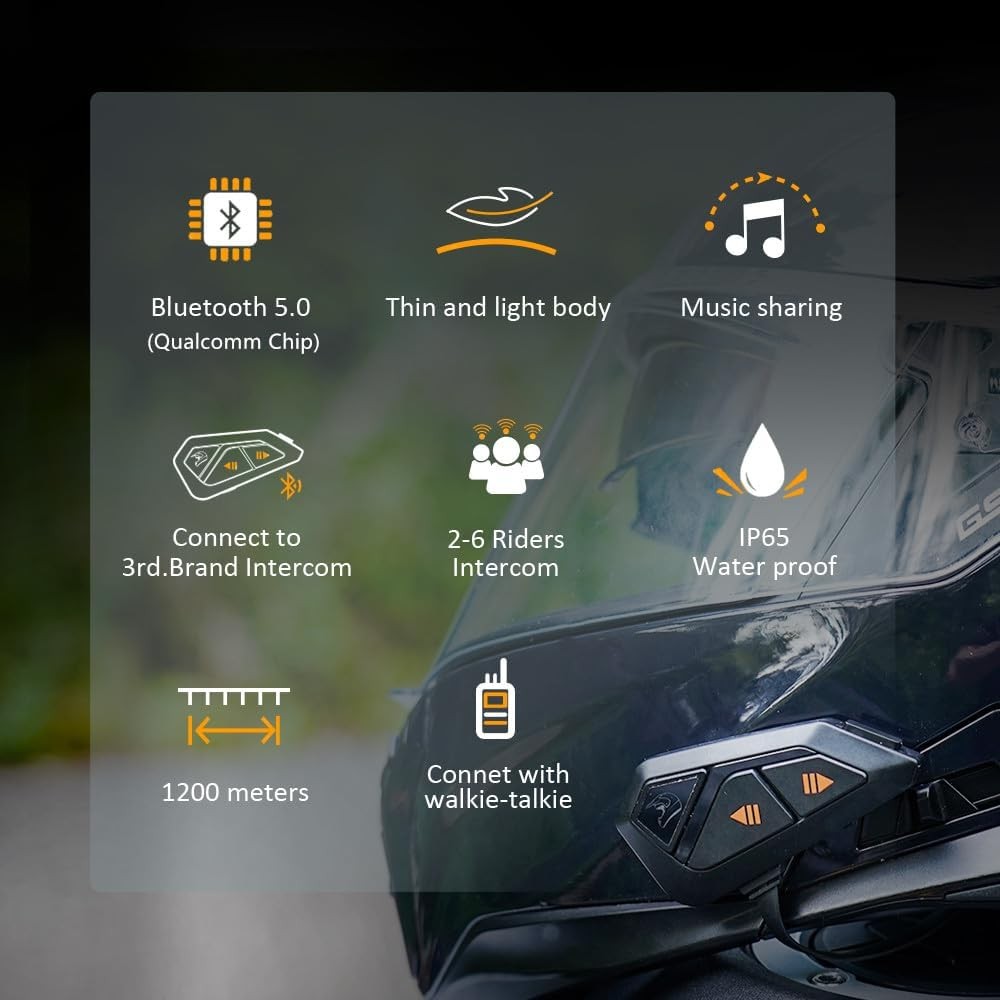 FreedConn Motorcycle Helmet Bluetooth Headset Intercom with Music Black