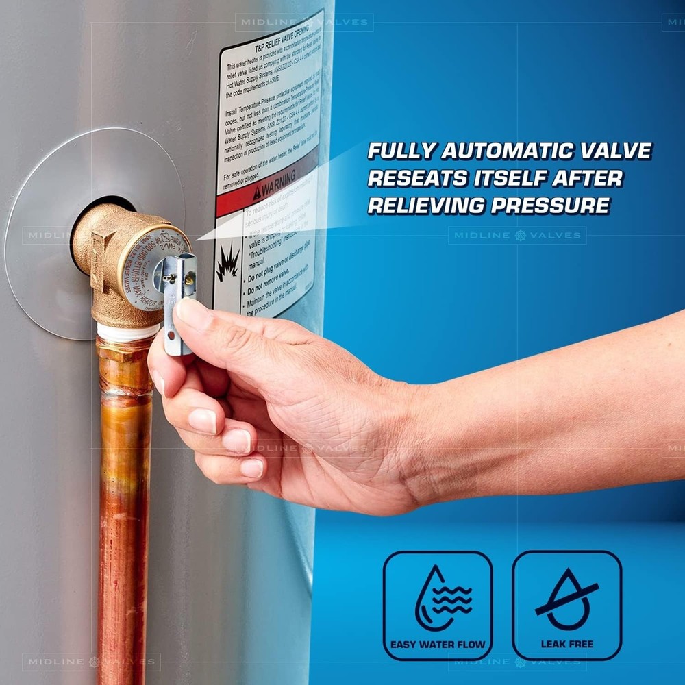 Forged Brass Pressure Relief Valve for Tankless Water Heater - 3/4 in. FIP x MIP