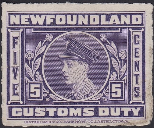 NEWFOUNDLAND, 1925. Customs Duty NFC3av, Mint