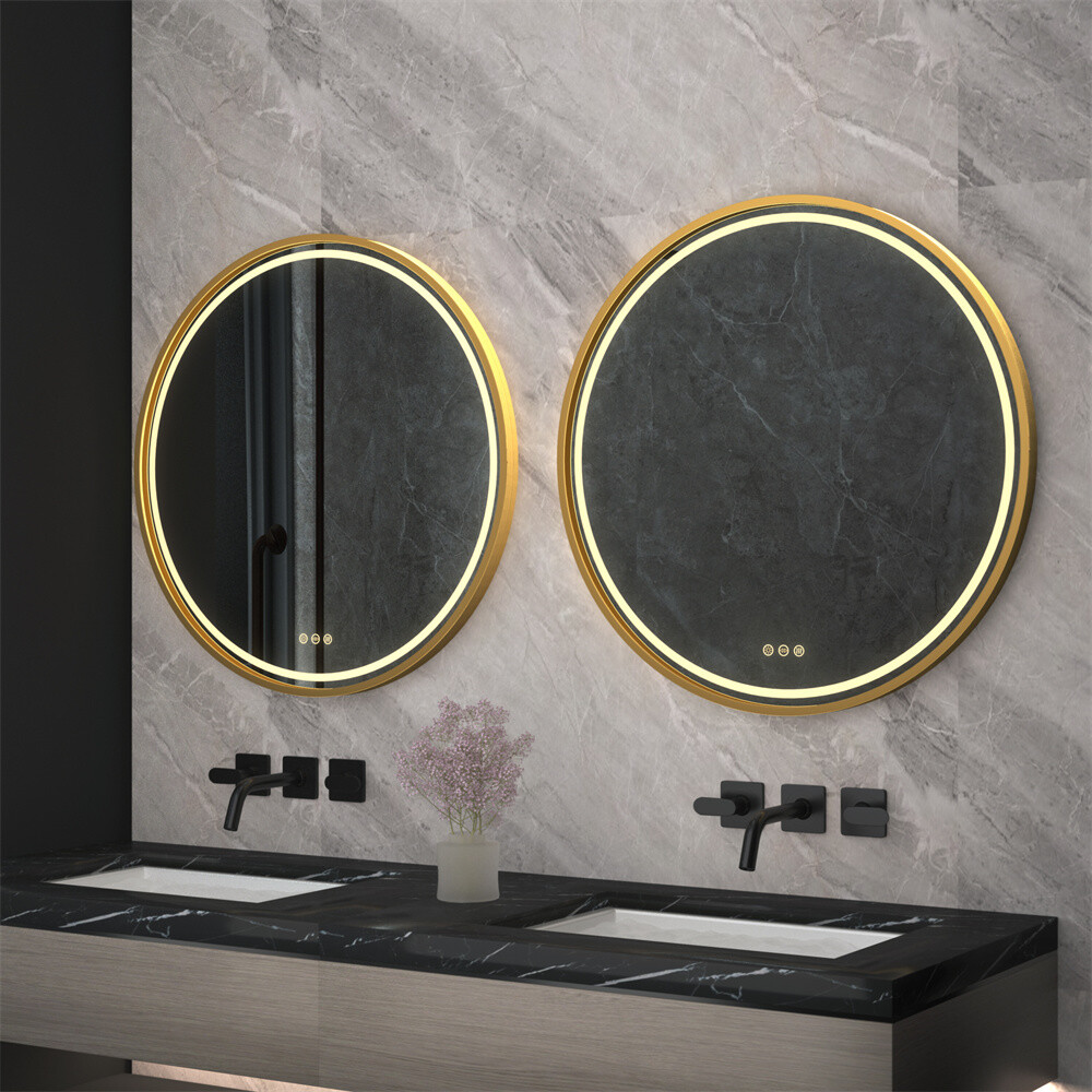 24" / 32" Large Round Bathroom Mirror w light Wall Vanity Makeup Mirror Dimmable