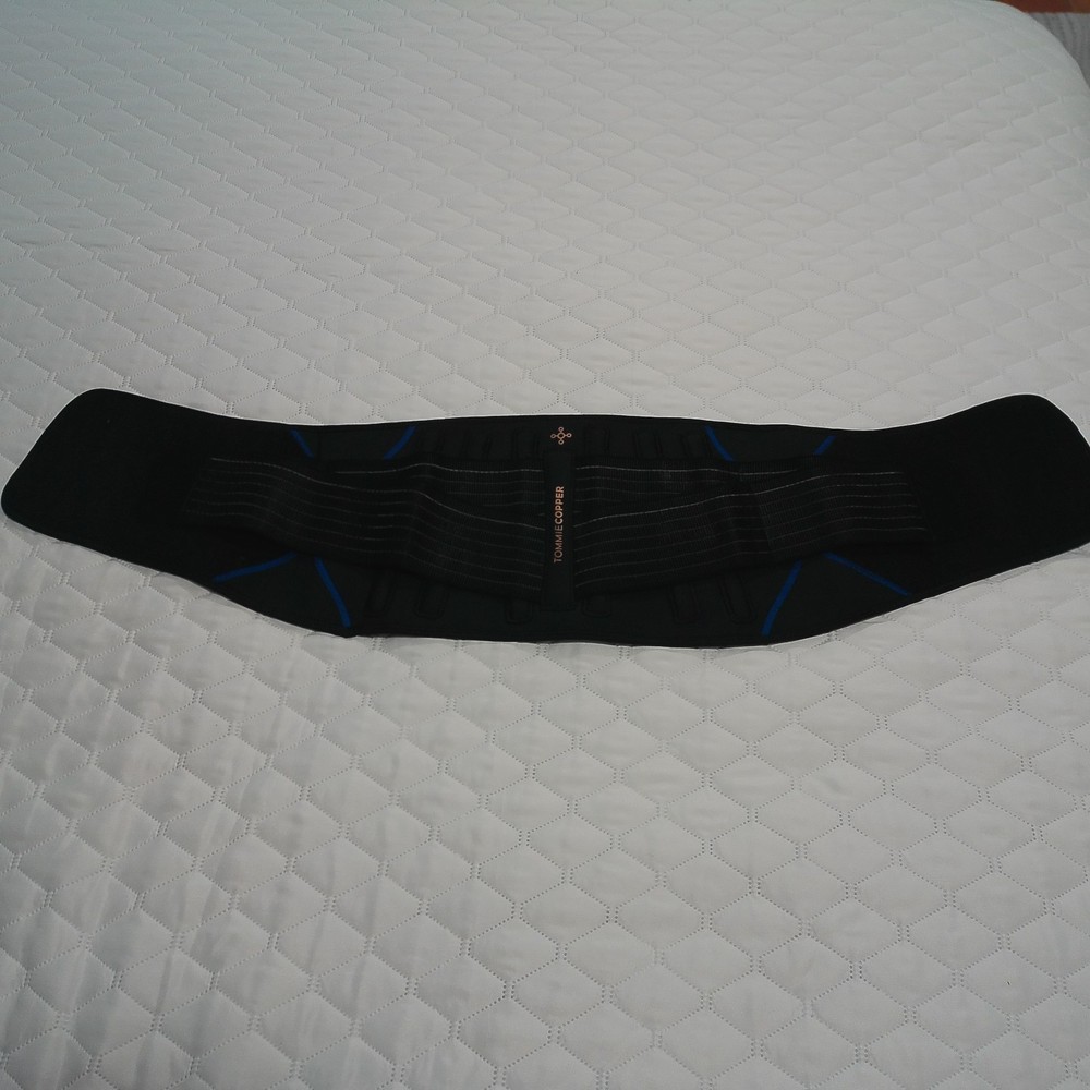 Tommie Copper Back Brace – S/M – Black/Blue – Adjustable Compression Support