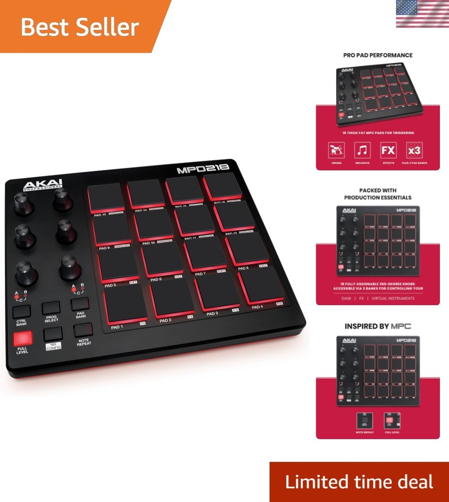 USB MIDI Controller with Note Repeat and Full Level Control for Creative Beats
