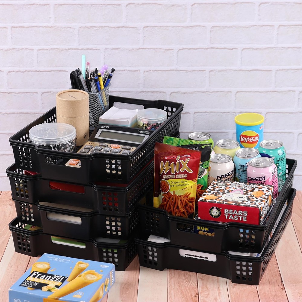 6 Pack A4 Paper Storage Basket Tray Stackable Office Organizing Black
