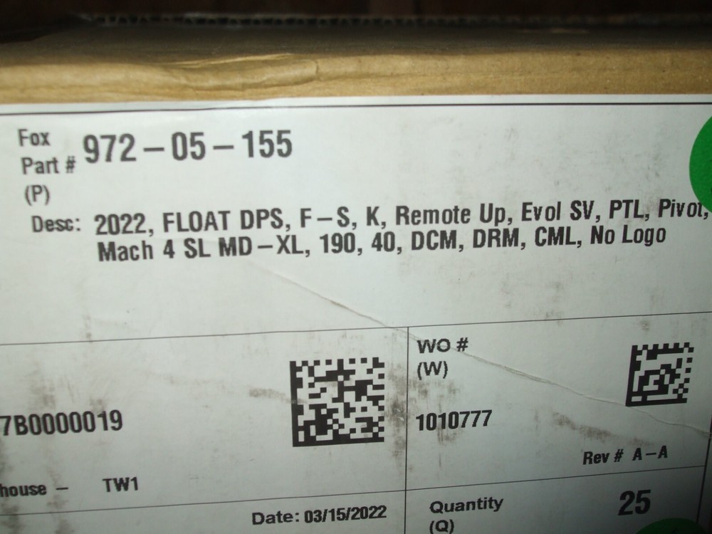 2022 Fox Float Factory DPS Shock, EVOL SV, 190x40, Kashima, Remote Up