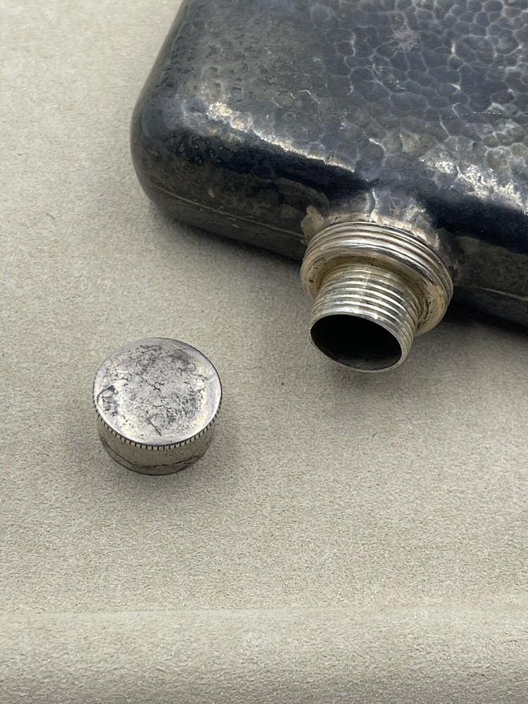 Antique Sterling Silver Flask Hand Hammered