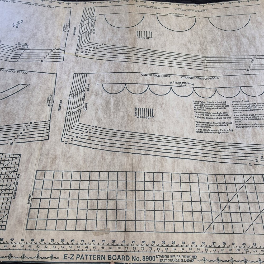 Vintage EZ Pattern Cutting Board 36x72 Sewing Fabric Layout Foldable Grid Lines