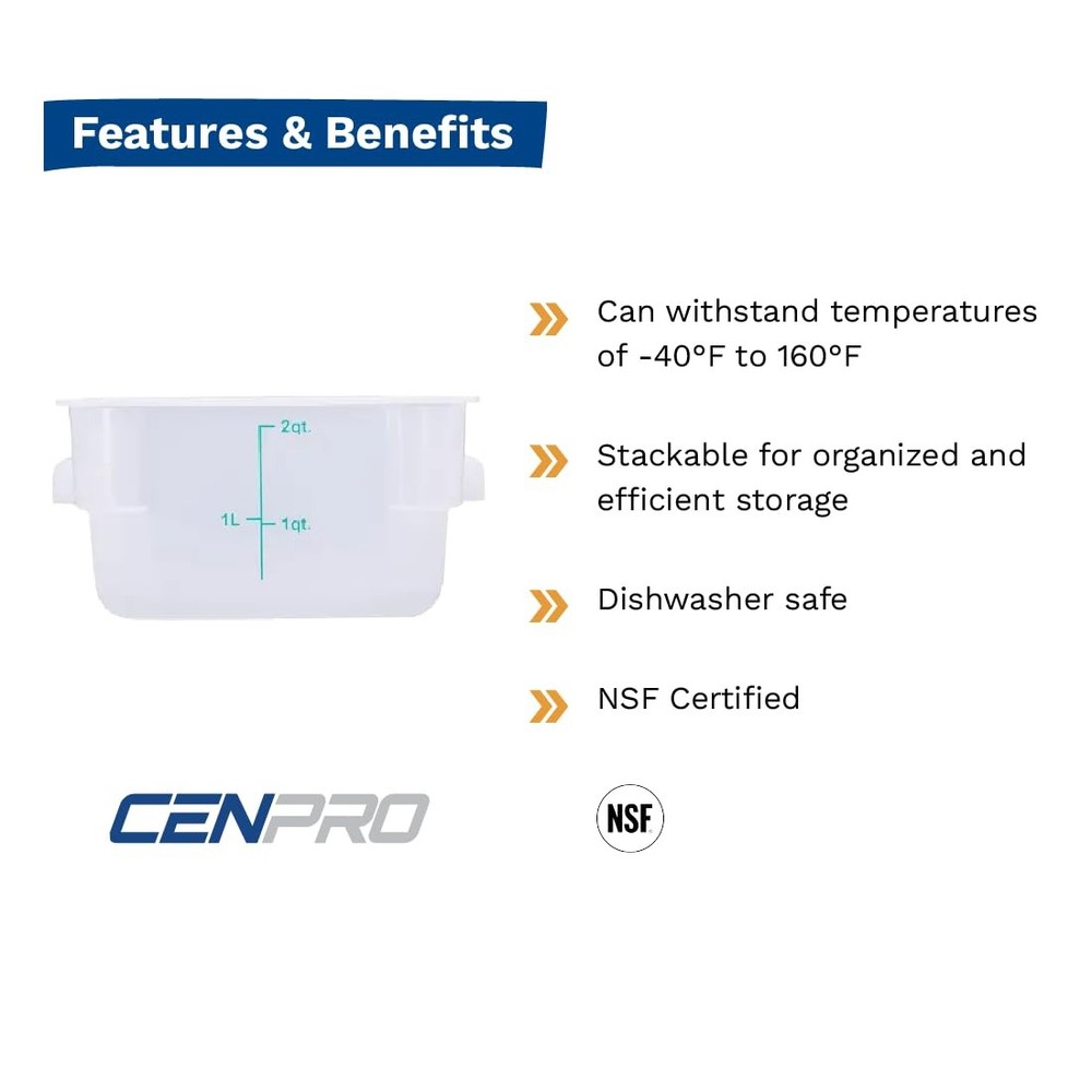 CenPro 29A-041 Square Food Storage Container - 2 Qt. Capacity - Translucent -