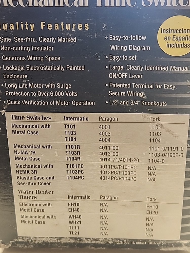 Intermatic T101 40 Amp 120V SPST 24-Hour Mechanical Time Switch