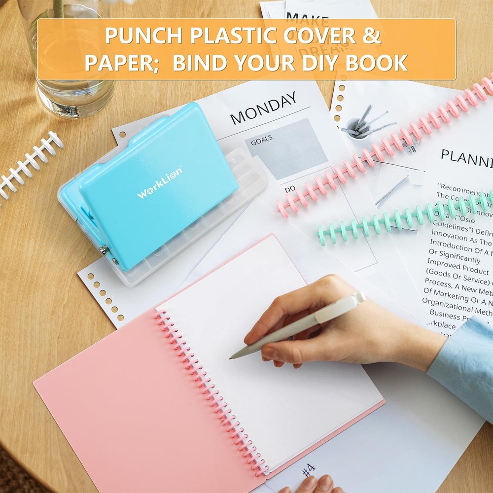 Worklion 10-Hole Binding Machine for Planners, Journals, Notebooks - Multicolor