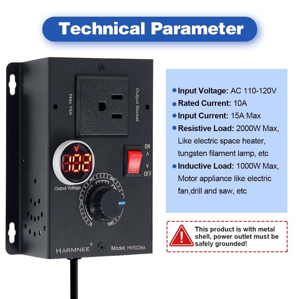 AC Motor Speed Controller 110-120V / 10A Rated / 15A Max AC Electronic Voltag...