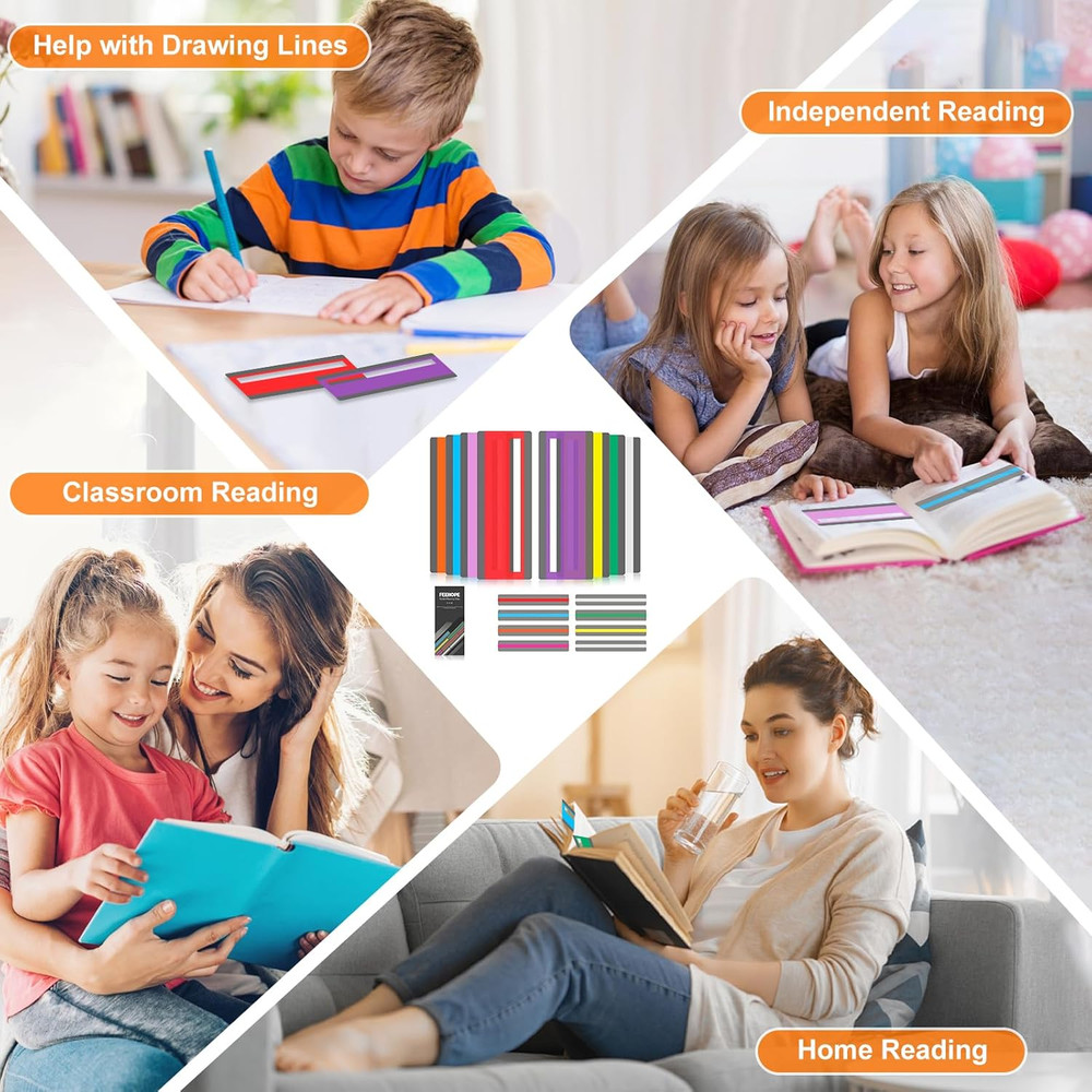 16 Pcs Guided Reading Strips with 2 Styles, Highlight/Colored Overlay Reading St