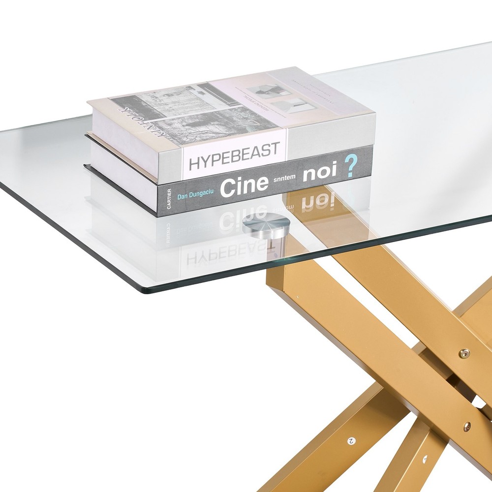 [New]Glass Coffee Table,Modern Rectangle Sofa Side Table w/Tempered Glass Top &