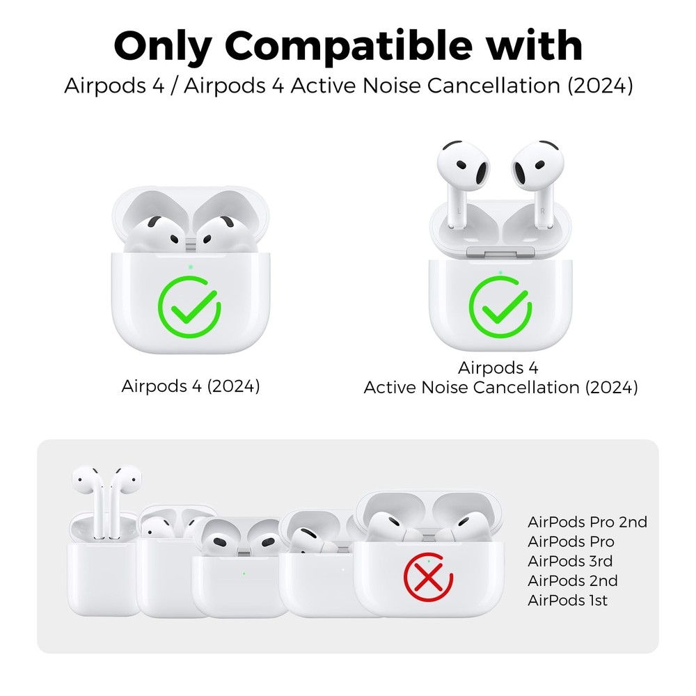 AhaStyle Ear Hooks for AirPods 4th Gen [Large+Medium+Small, Black]