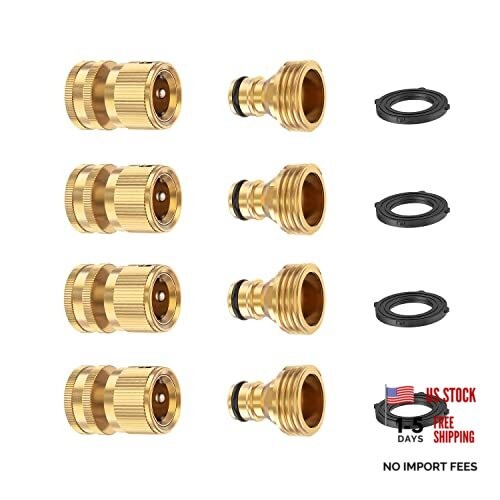 + Garden Hose Quick Connector, Solid Brass 3/4 Inch Thread Fitting No 4 Sets