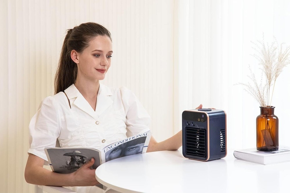 Blue Portable Air Cooler 4-in-1 Fan Humidifier Purifier Rechargeable