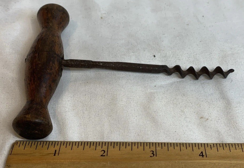 Antique Primitive Corkscrew With Wood Handle
