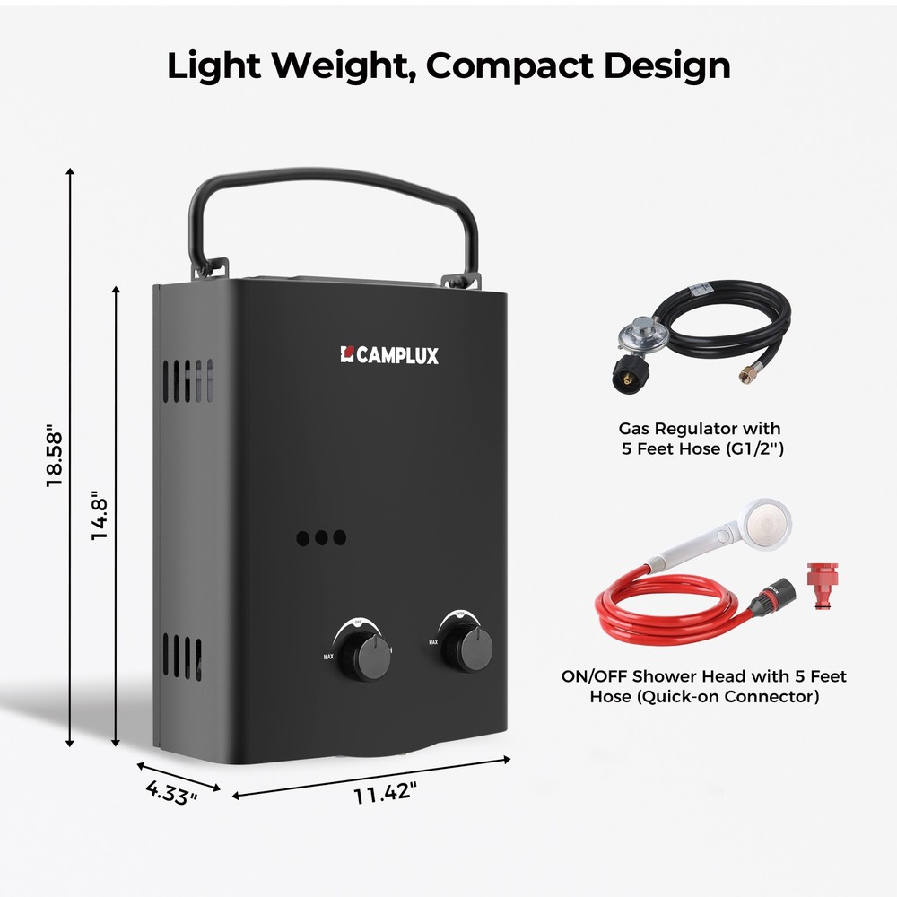 5L Portable Water Heater, Tankless Water Heater Propane Outdoor, AY132B, Black