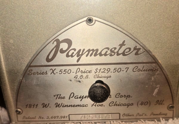 Vintage Paymaster Series X-550 Check Writer Protector - 7 Column - With Key!