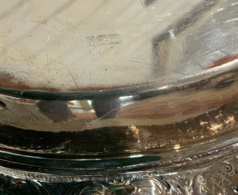 Antique Silver on Copper Oval Covered Repousse Serving Dish from E.G. Webster