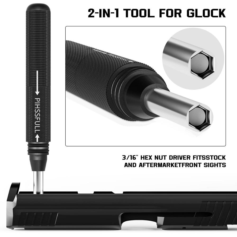 2-in-1 Tool Kit for Glock with Front Sight Remove, Magazine Silver