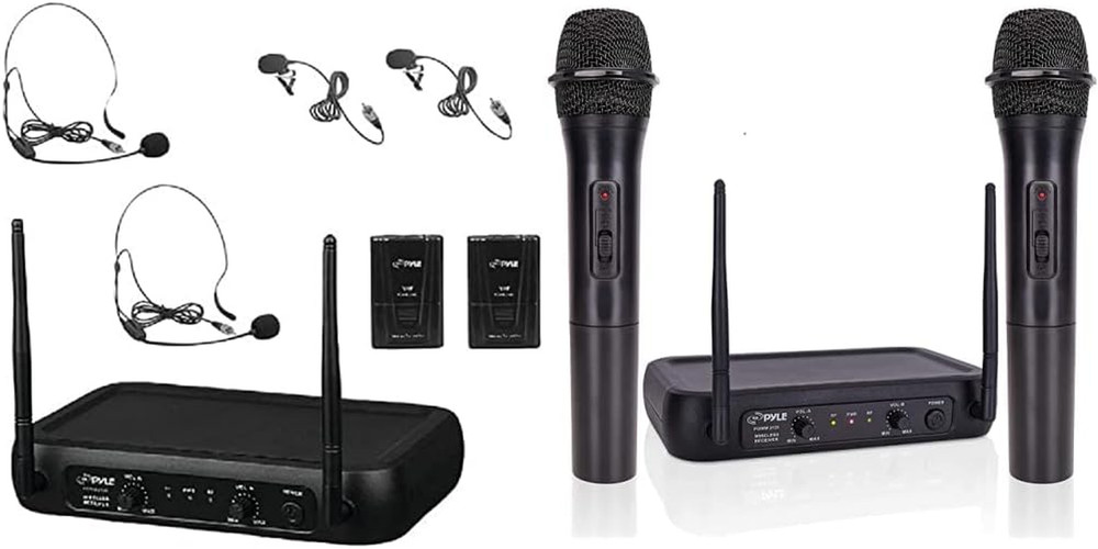 Dual Channel Wireless Microphone System with 2 Handheld Mics and Accessories - V