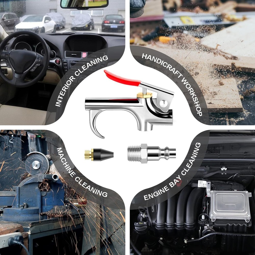 Versatile Air Compressor Blow Gun with Rubber Nozzle & Quick Connect Features