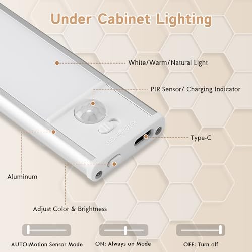 Under Cabinet Lighting Wireless, 4Pack Motion Sensor Light Indoor 12inch-4Pack