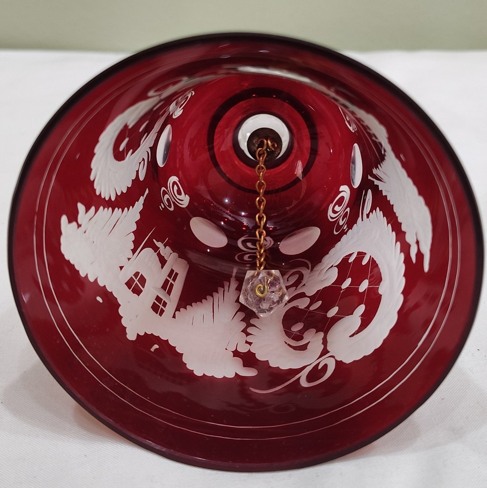 Czech Bohemian Ruby Red Scenic Crystal Cut To Clear Bell