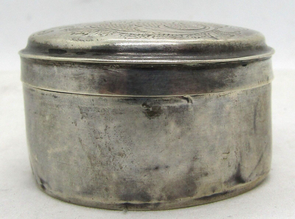 Antique Engraved Sterling Silver Round Pill Box 14.9g