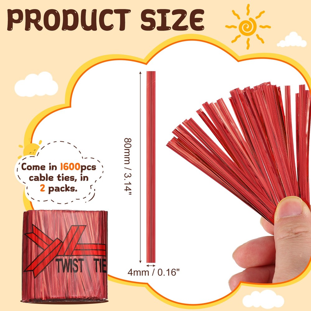 1600pcs 3" Reusable Bag Closure Red Bread