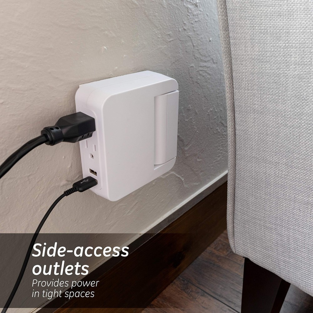 GE Pro Side-Access Swivel Surge Protector, 2 Pack, 5-Outlet Extender with 2 USB