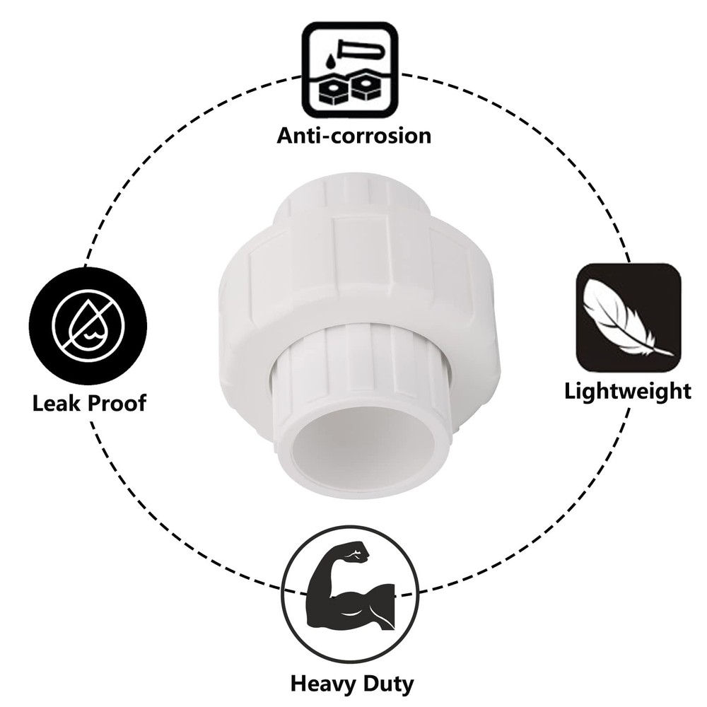 6Pcs 3/4" PVC Union Coupling Pipe Fitting (Socket x Socket) 3/4Inch, White