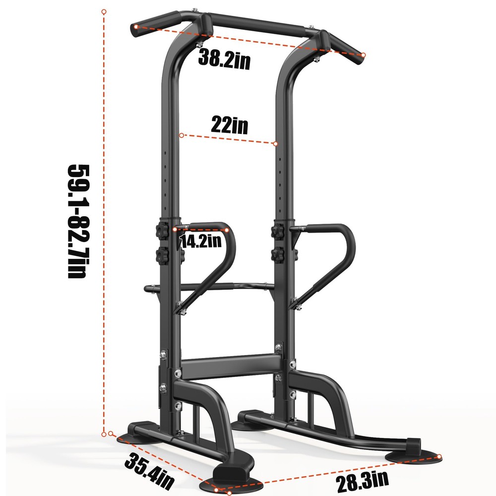 Power Tower 11 Height Adjustable Pull Up Bar and Dip Station Multi-Function S...