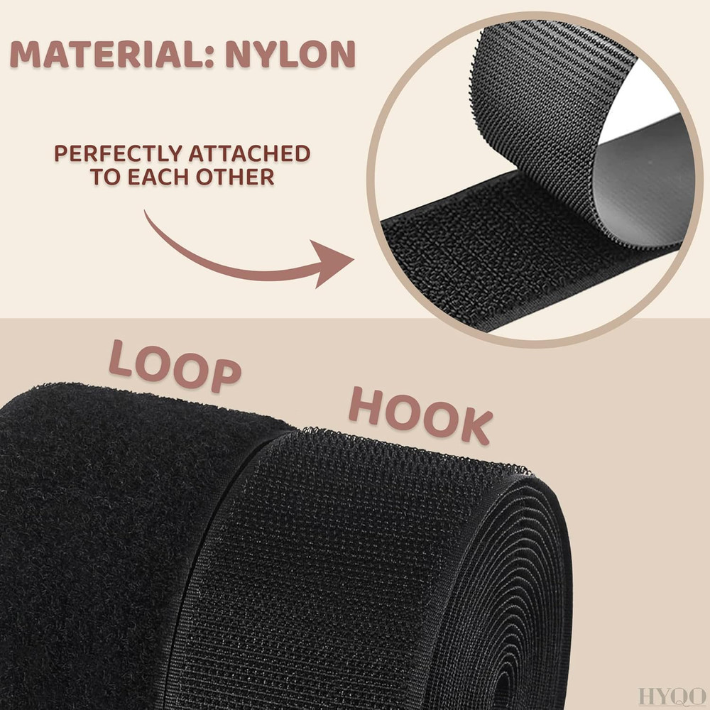 4 Inch Hook and Loop Tape Black (4"X12") – Non Adhesive Strips for Quick & Easy